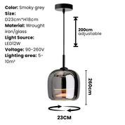 Chic Smoky Grey Glass Pendant Light | Modern Kitchen Pendant Lighting 3