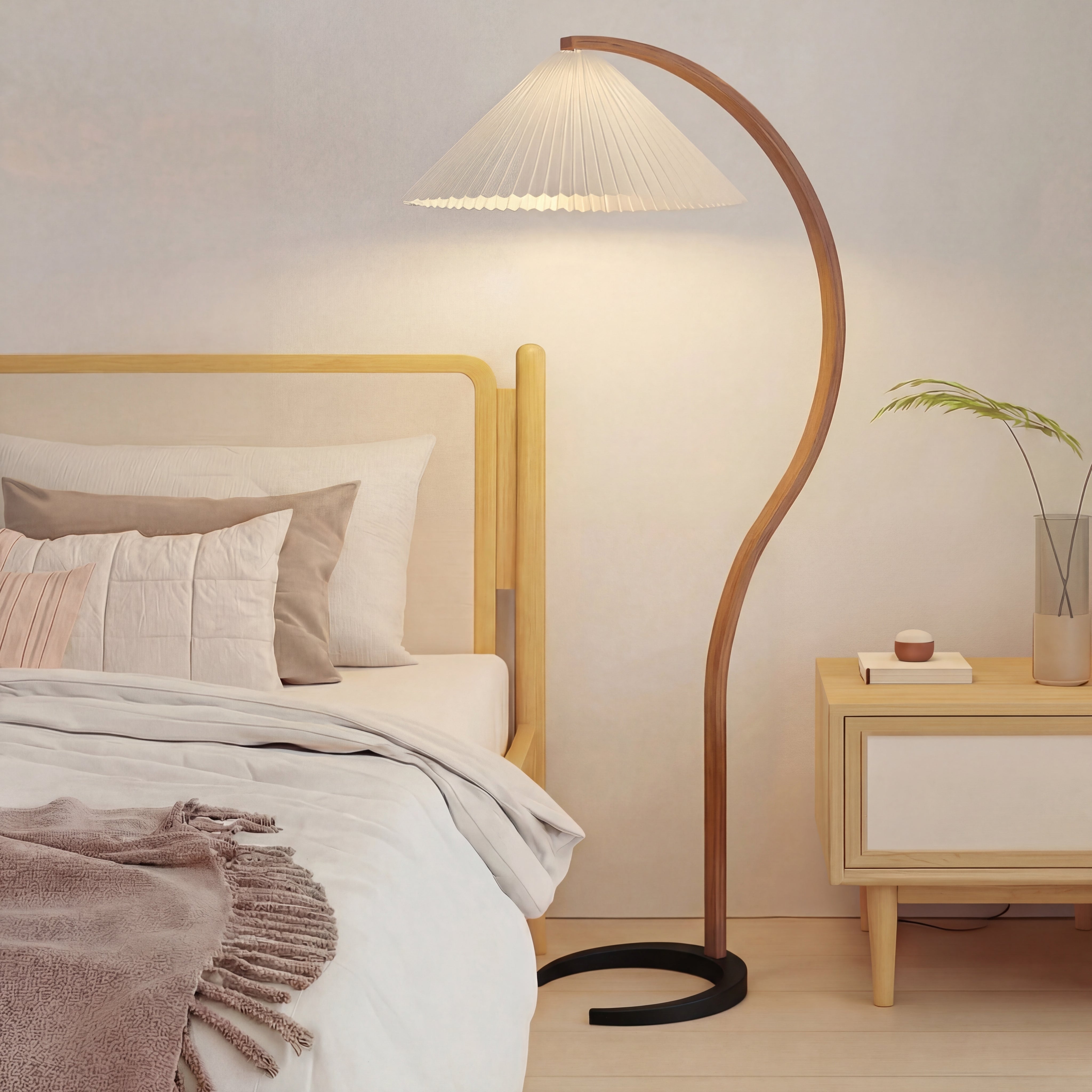 Elegant Arc Floor Lamp | Modern Beech Wood Design for Living Room 1
