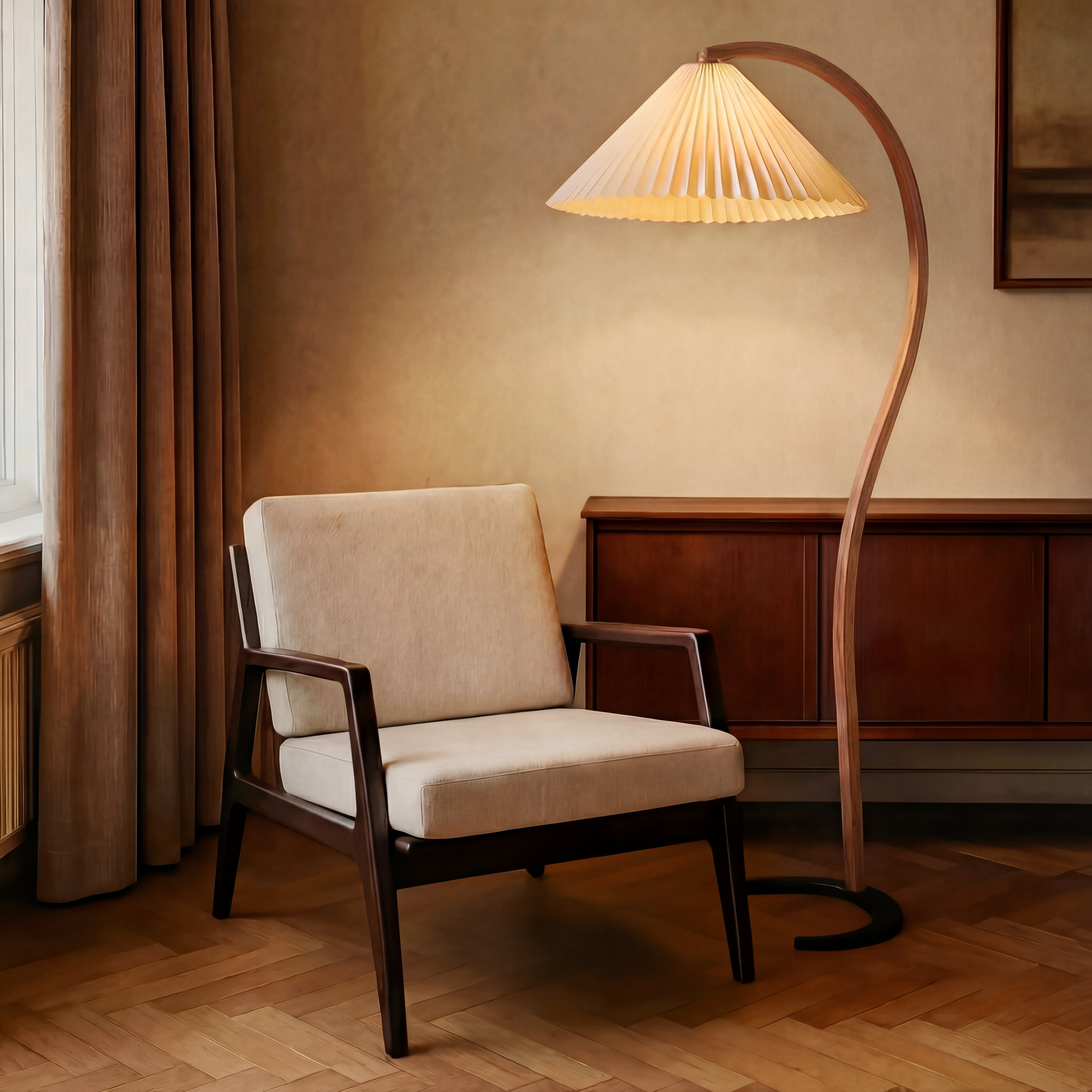 Elegant Arc Floor Lamp | Modern Beech Wood Design for Living Room 3