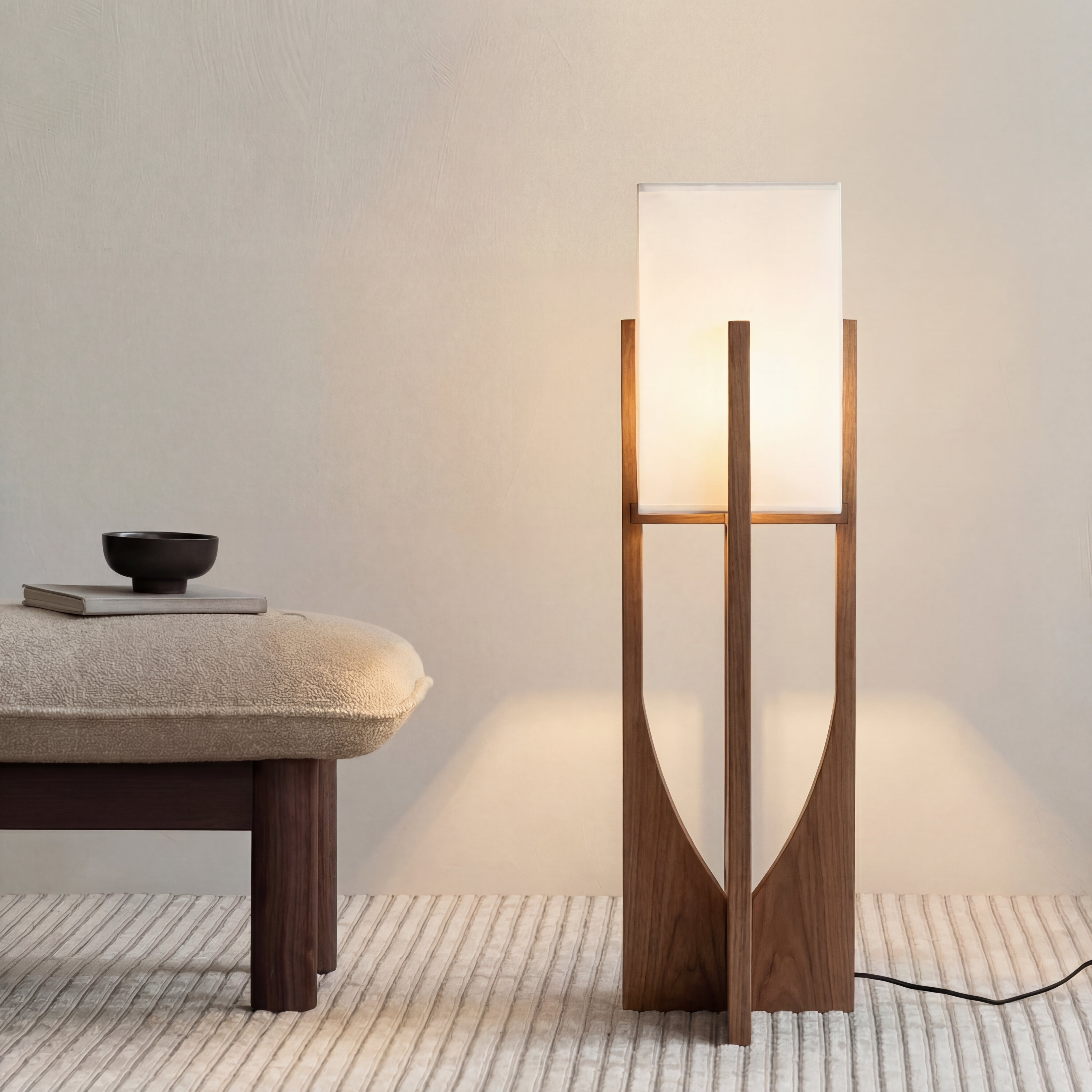 Elegant Modern Floor Lamp | Handcrafted Fabric & Wooden Base 2