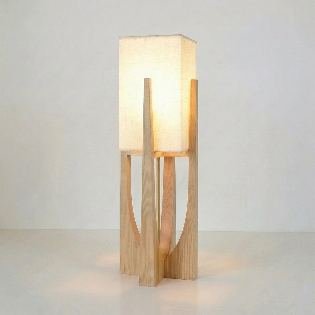 Elegant Modern Floor Lamp | Handcrafted Fabric & Wooden Base 5