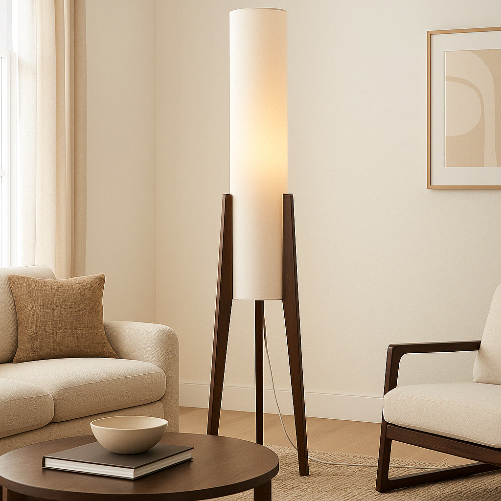 Elegant Solid Walnut Floor Lamp | Warm White Glow & Cozy Atmosphere 1