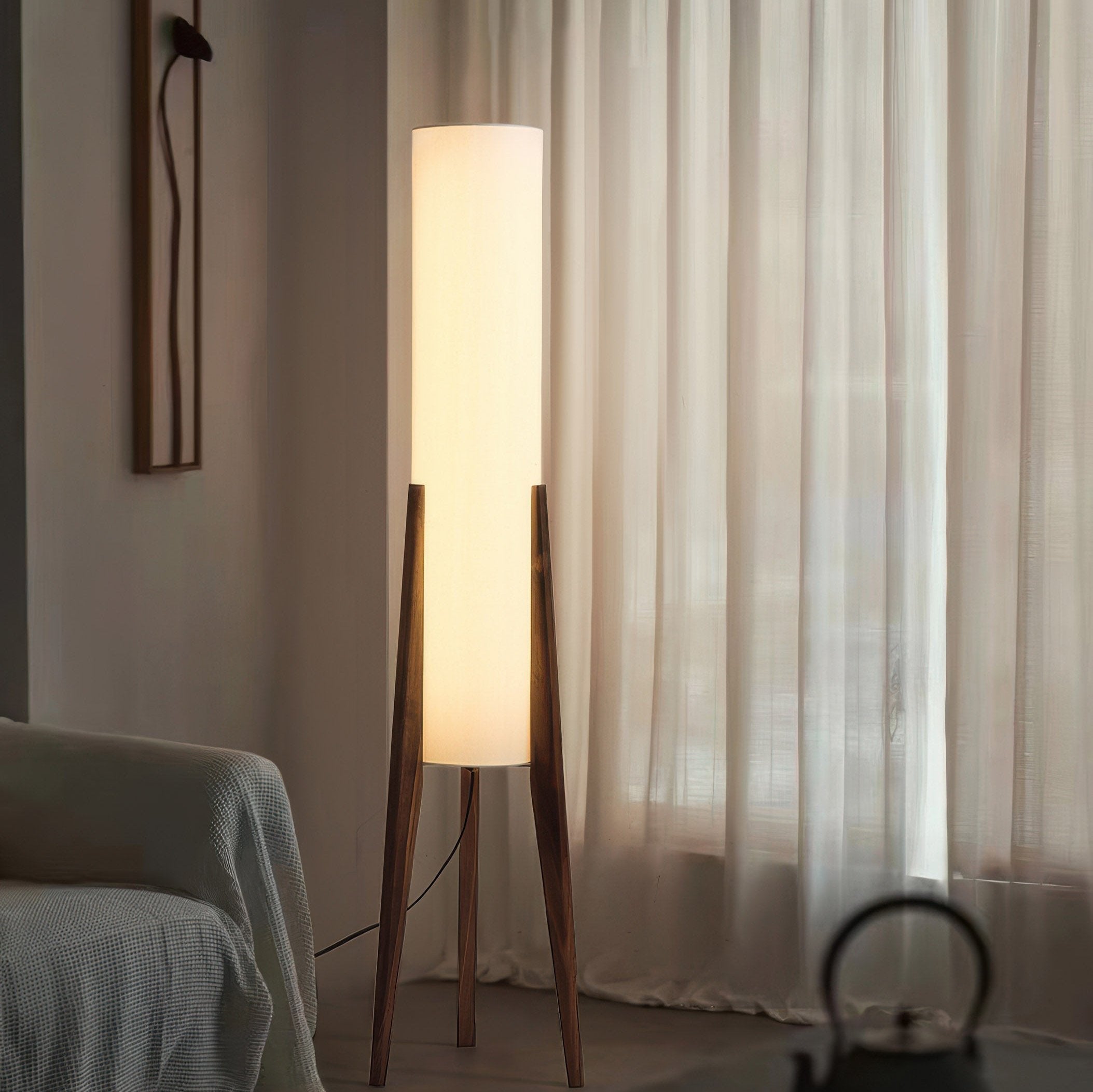Elegant Solid Walnut Floor Lamp | Warm White Glow & Cozy Atmosphere 3