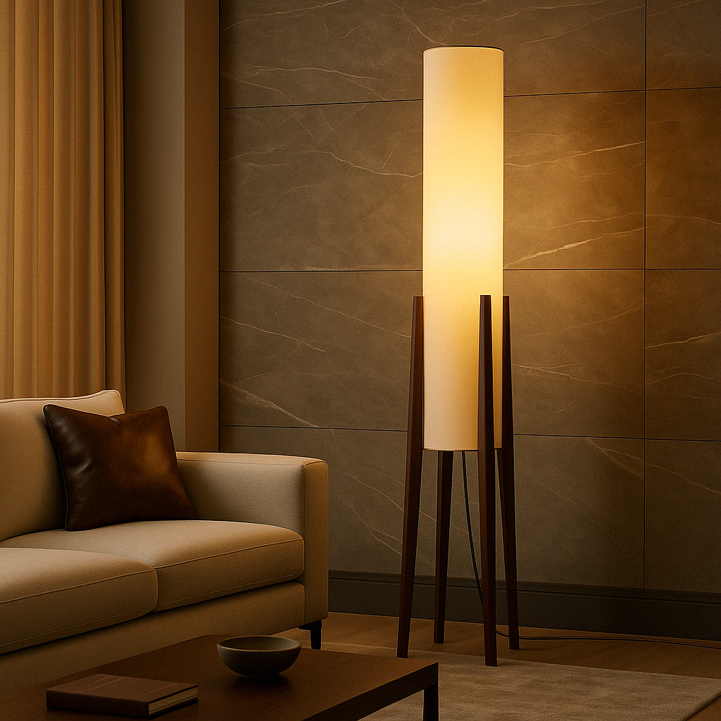 Elegant Solid Walnut Floor Lamp | Warm White Glow & Cozy Atmosphere 4