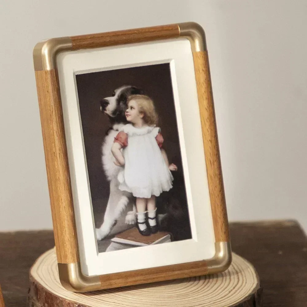 Elegant Vintage Photo Frame | Solid Wood & Brass Accents 0