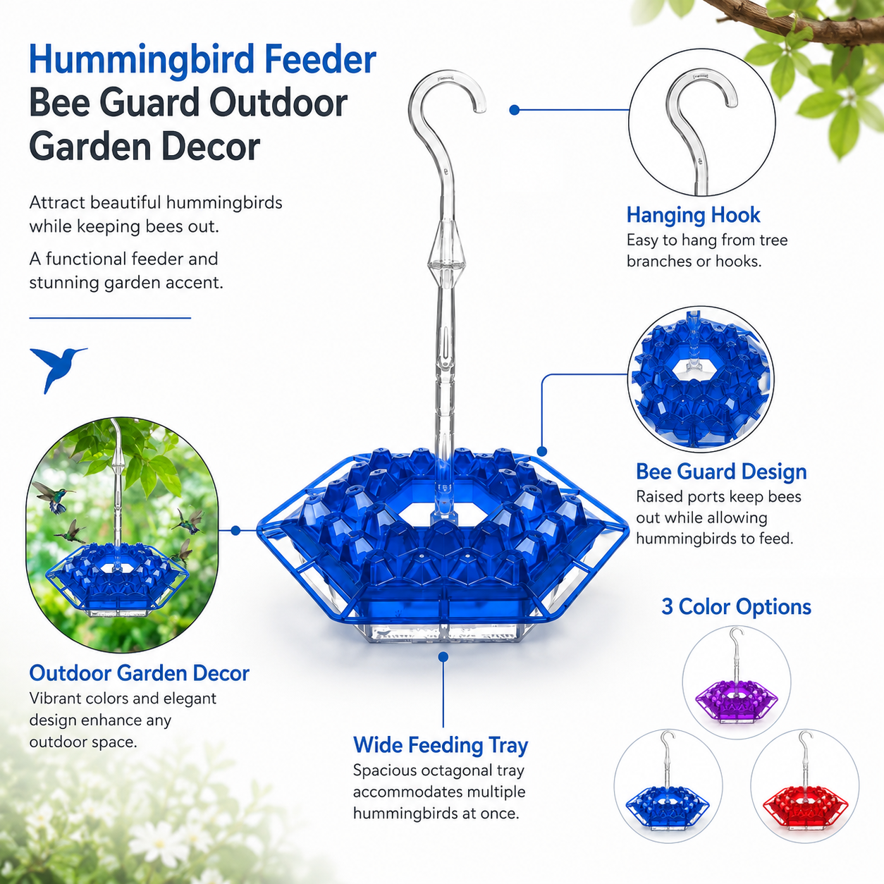Hummingbird Feeder Wide Opening Outdoor Hanging Decor