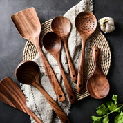 Kitchen Utensils Set Wooden Cooking Spoons Spatulas 7 Piece