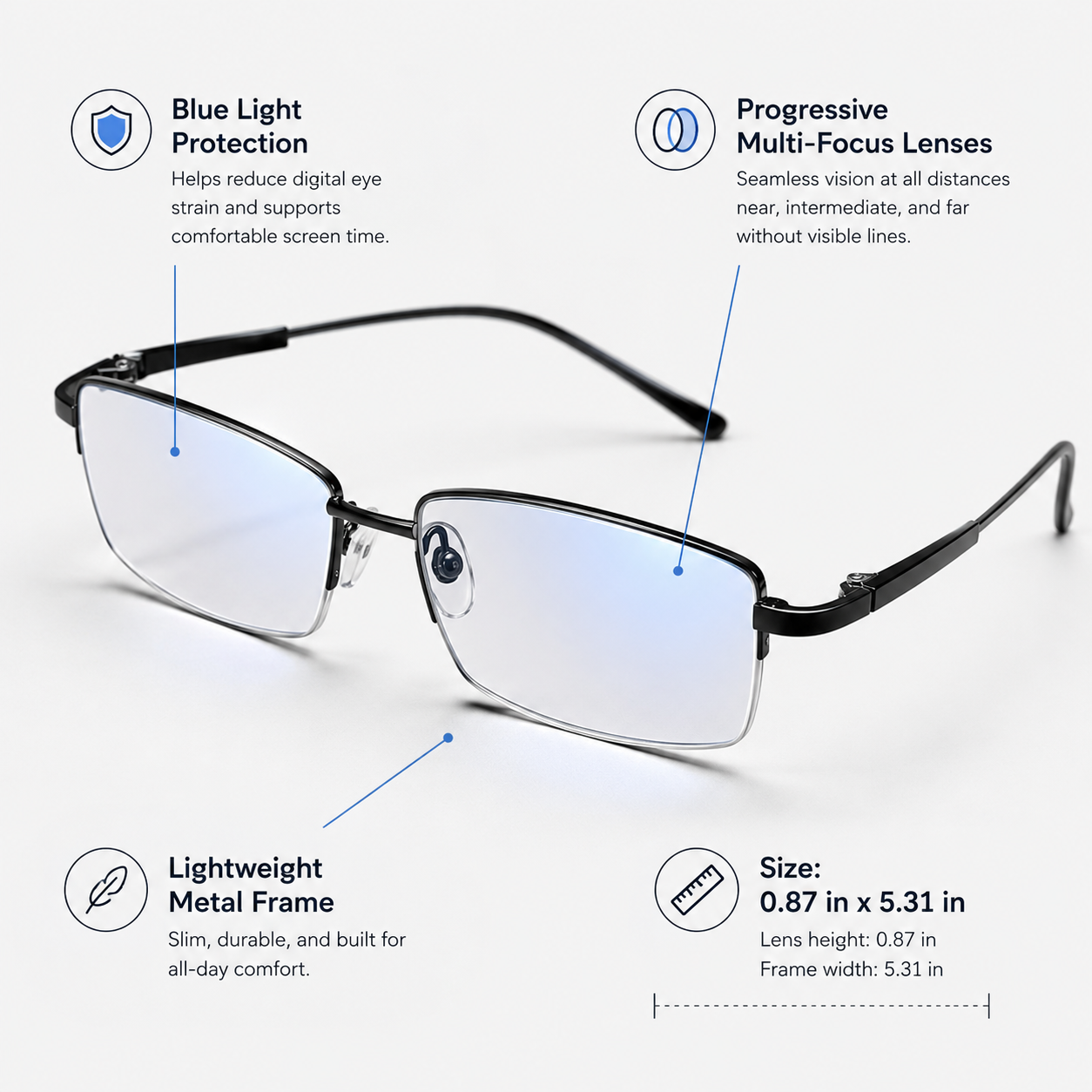 Progressive Multifocal Smart Reading Glasses Adjustable Fit