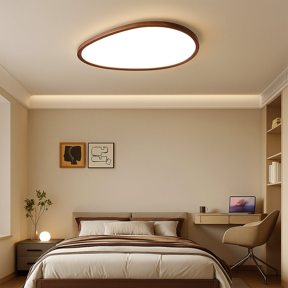 Sleek Modern Flush Mount Ceiling Light | LED Fixture with Dark Wood Design 0