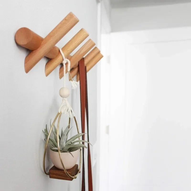 Sleek Scandinavian Wall Rack | Solid Oak Organizer 0