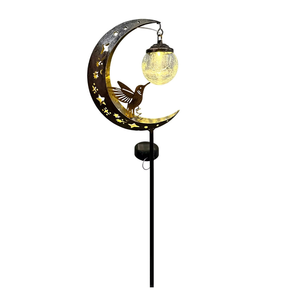 Solar Garden Stake Light Hummingbird Moon Design