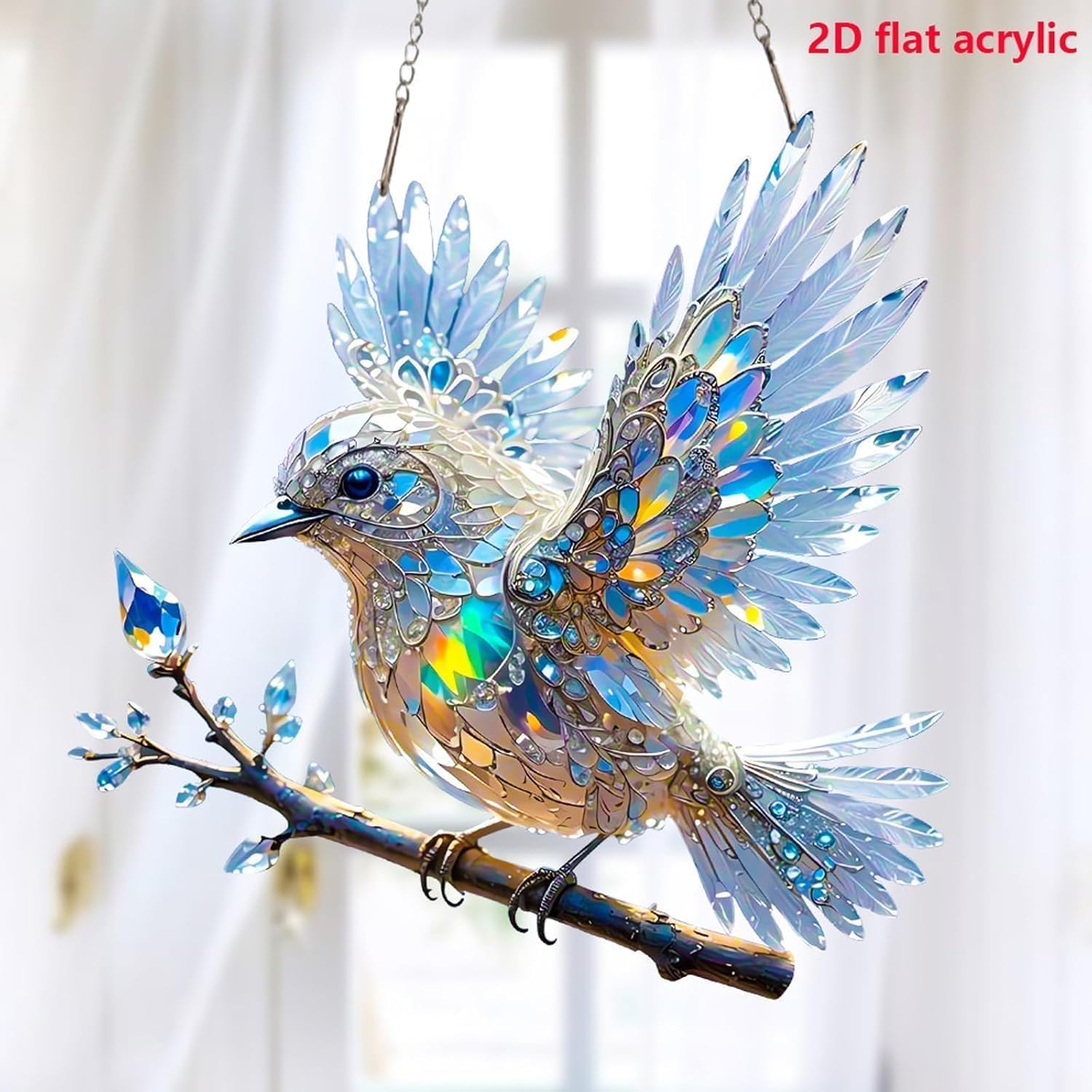 Stained Glass Bluebird Hanging Decor Home Garden