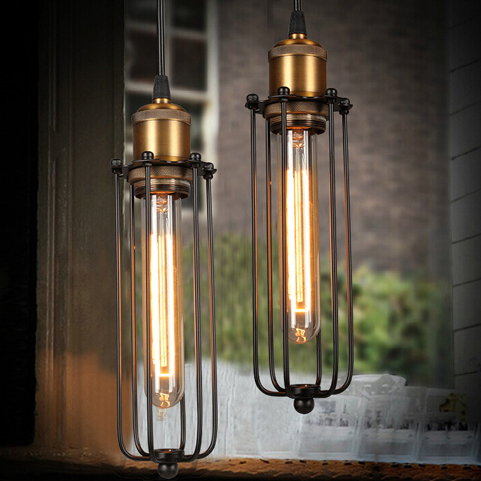 Vintage Industrial Pendant Light | Black Metal Cage Design & Cozy Kitchen Pendant Lighting 0
