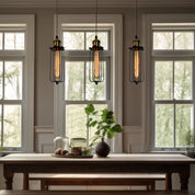 Vintage Industrial Pendant Light | Black Metal Cage Design & Cozy Kitchen Pendant Lighting 2