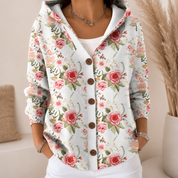 Women's Floral Patterned Hooded Sweater Button Front | Casual Wear