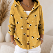 Women's Floral Patterned Hooded Sweater Button Front | Casual Wear