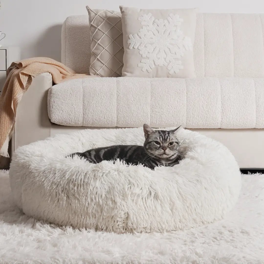 Anxiety Relieving Cat Bed Soft Plush Round Pet Bed Comfort - Image 4