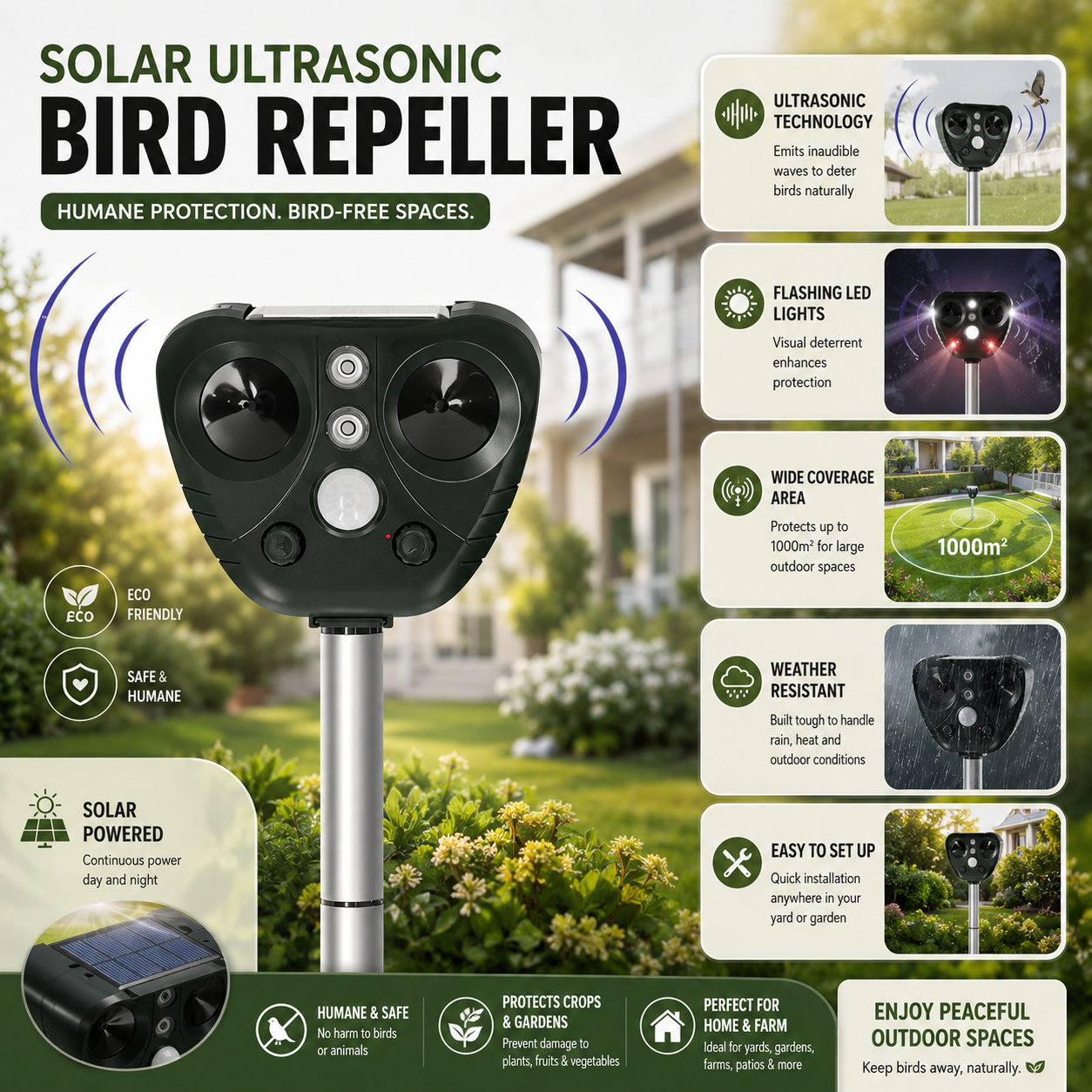 Bird Repeller Pest Control Gardens Ultrasonic Device - Image 4