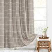 Bohemian Linen Shower Curtain Tassels Stylish Bathrooms - Image 1