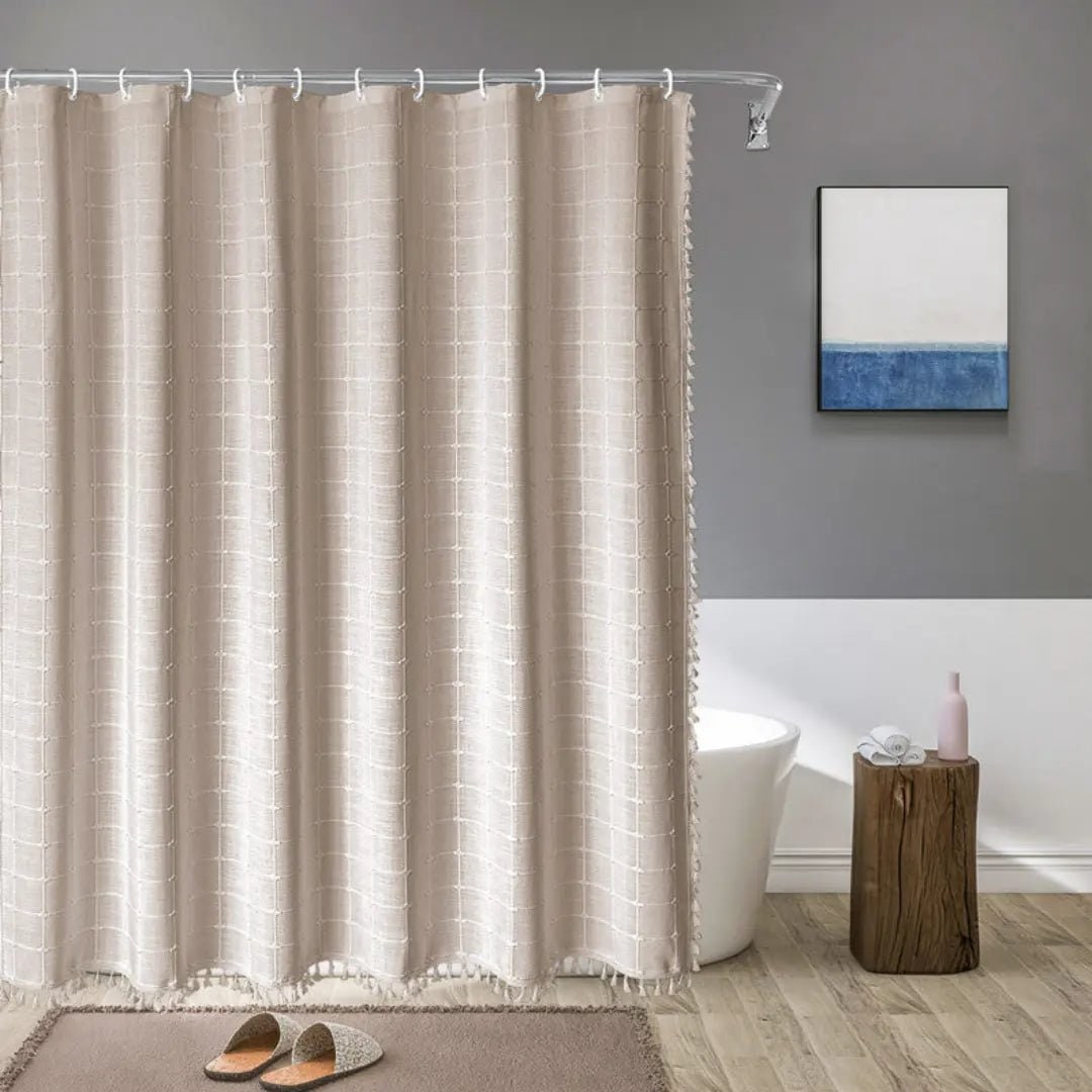 Bohemian Linen Shower Curtain Tassels Stylish Bathrooms - Image 2
