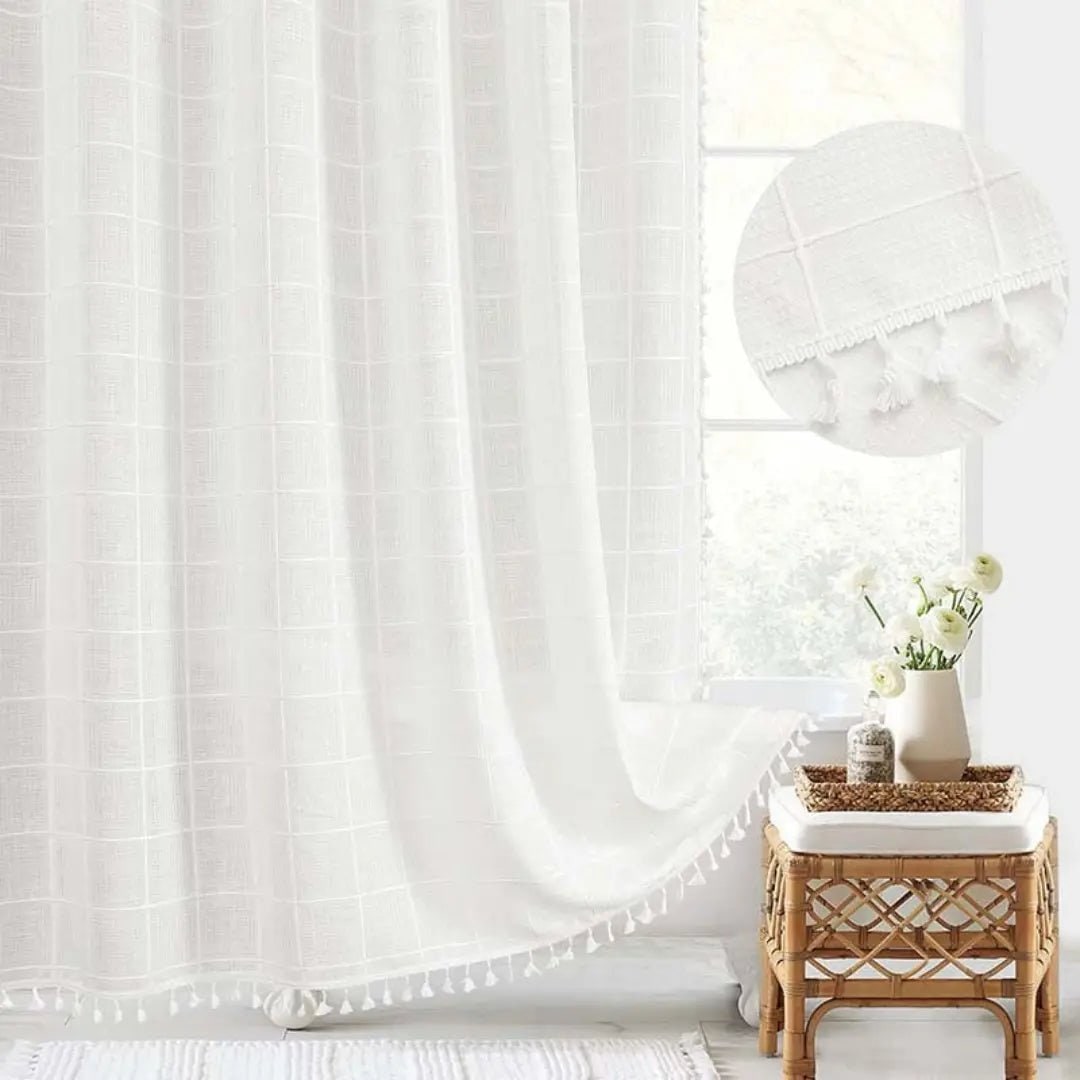 Bohemian Linen Shower Curtain Tassels Stylish Bathrooms - Image 5