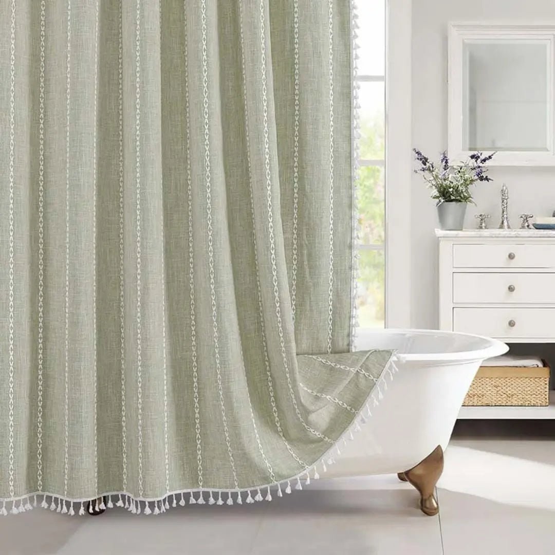 Bohemian Linen Shower Curtain Tassels Stylish Bathrooms - Image 8