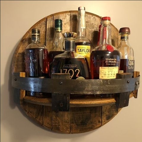 Bourbon Barrel Wall Shelf Rustic Wood Bar Decor Home Use - Image 1
