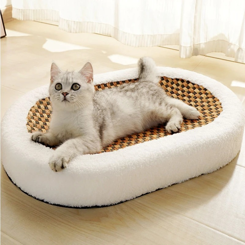 Cat Scratching Lounge Bed Soft Plush and Natural Fiber Base - Image 1