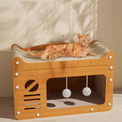 Cat Scratching Post Cozy Bed and Play Area Modern Wood Design - Image 1