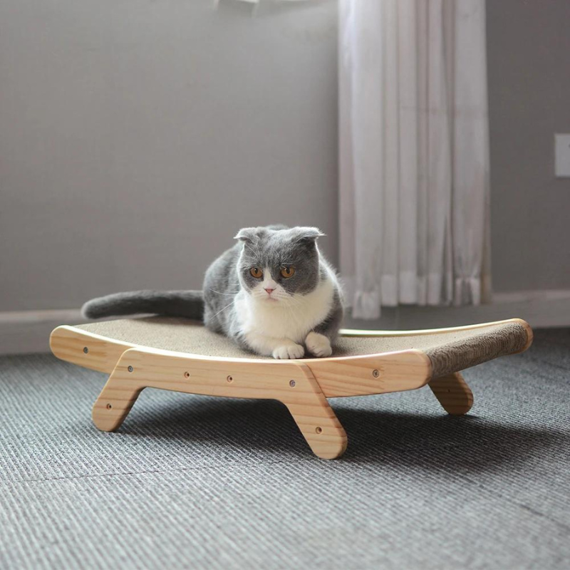 Cat Scratching Ramp Natural Wood Base Play and Relaxation - Image 1