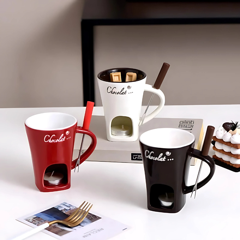 Chocolate Fondue Mug Heating Stand and Fork Melting Treats - Image 1