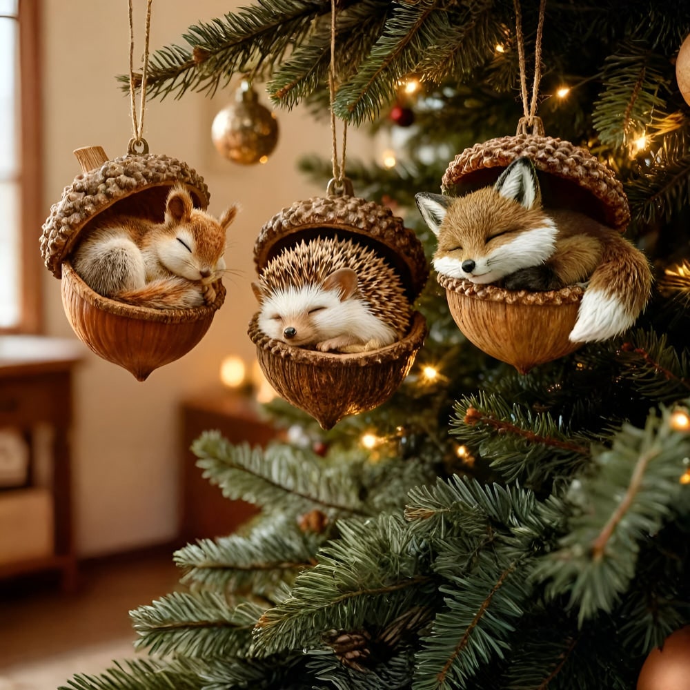 Christmas Ornaments Animal Acorn Holiday Decor Acorn Ornaments - Image 1
