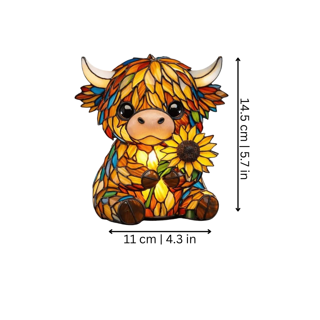 Colorful Cow Night Light Sunflower Stained Glass Design - Image 2