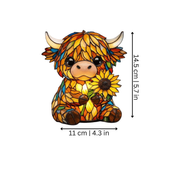 Colorful Cow Night Light Sunflower Stained Glass Design - Image 2