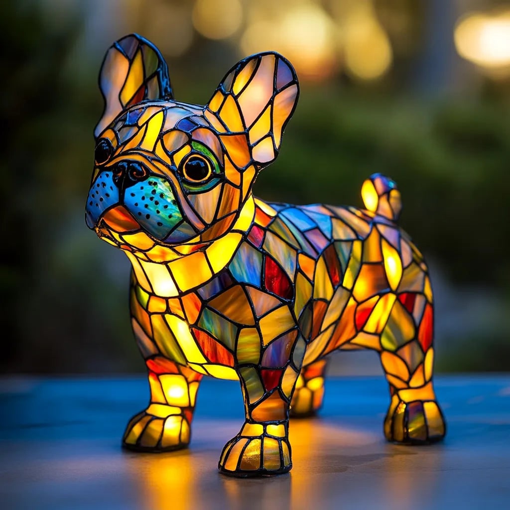 Colorful Stained Glass Dog Lamp Home Decor and Night Lighting - Image 1