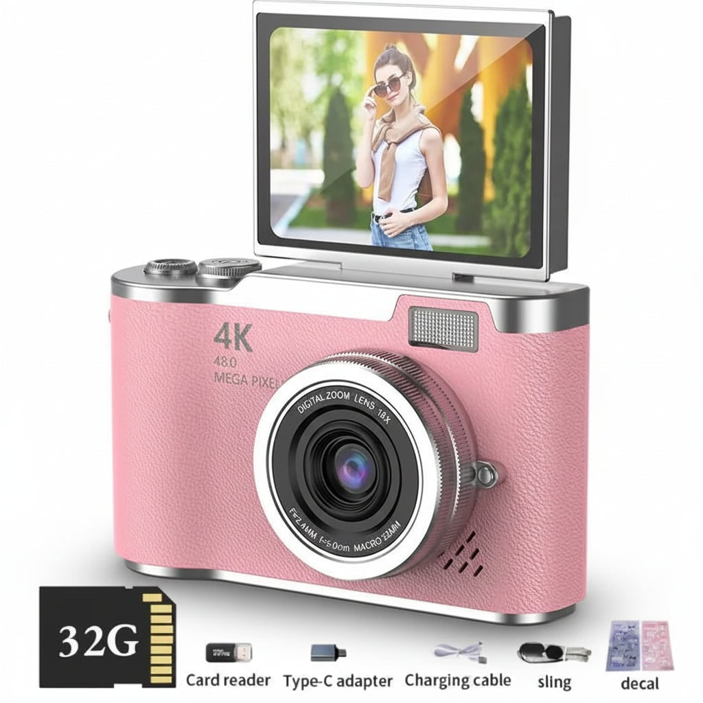 Compact Digital Camera Rechargeable Battery Flip Screen - Image 1