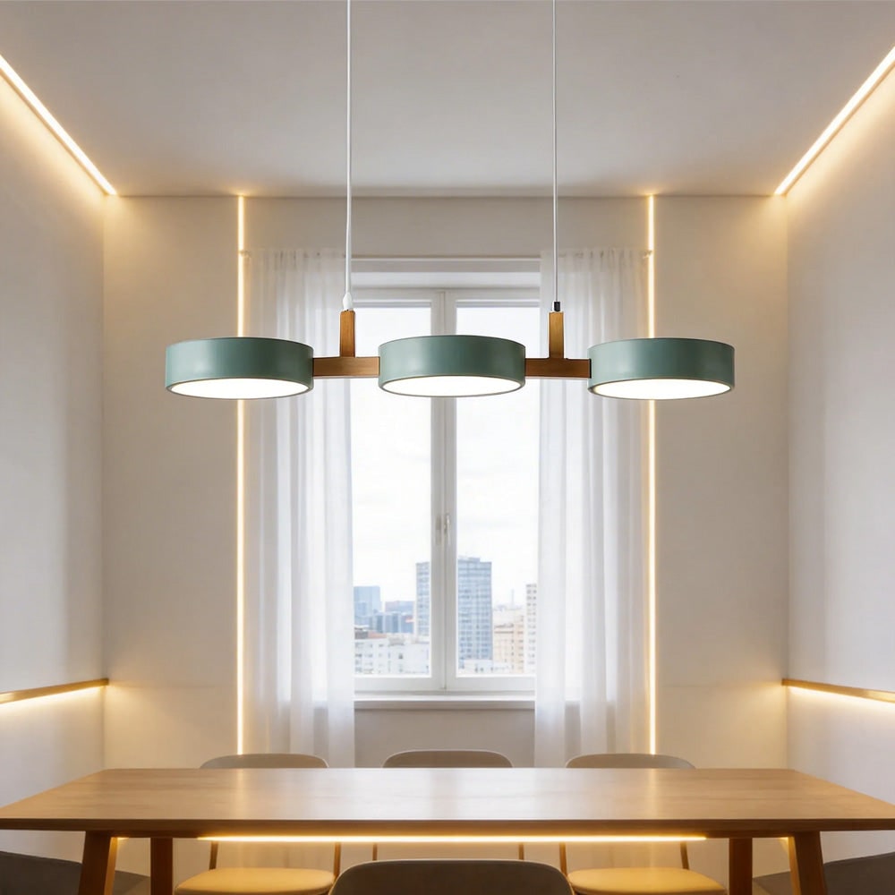 Contemporary Pendant Metal Cylinder Shades Dining Room - Image 14