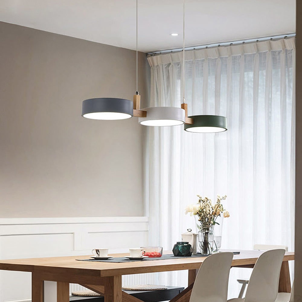 Contemporary Pendant Metal Cylinder Shades Dining Room - Image 5