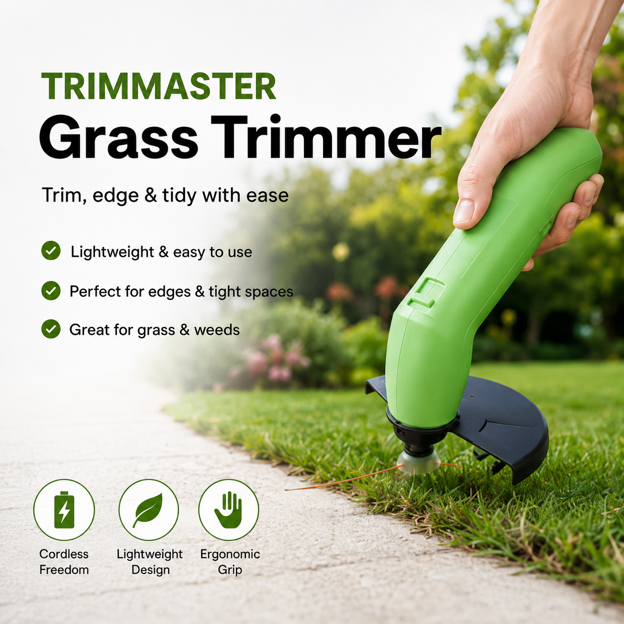 Cordless Grass Trimmer Lightweight Adjustable Cutter Lawn Edges - Image 2