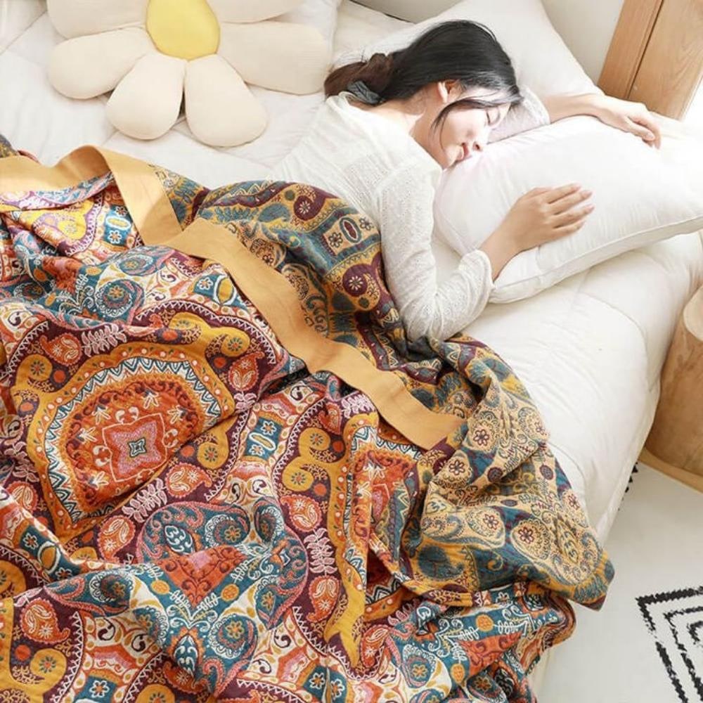 Cotton Blanket Woven Throw Boho Reversible 100% Cotton Sunrise - Image 3