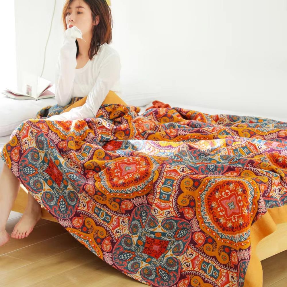 Cotton Blanket Woven Throw Boho Reversible 100% Cotton Sunrise - Image 7