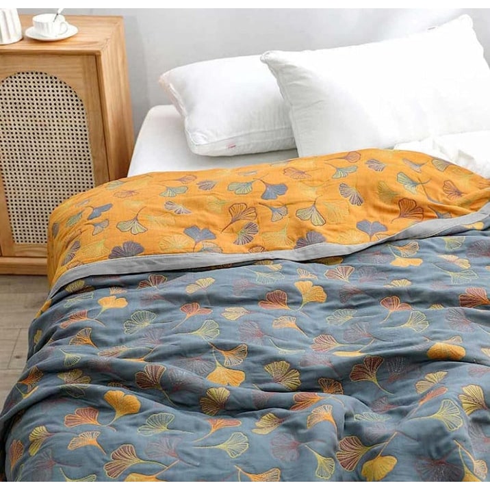 Cotton Throw Blanket Ginkgo Leaf Design Cozy Living Spaces - Image 2