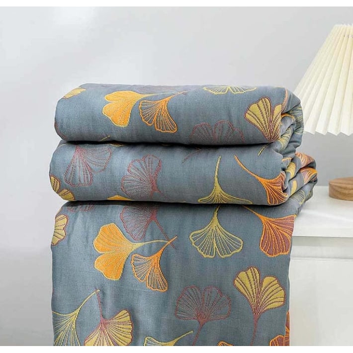 Cotton Throw Blanket Ginkgo Leaf Design Cozy Living Spaces - Image 3