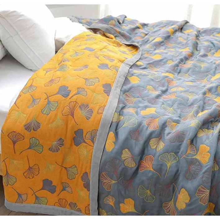 Cotton Throw Blanket Ginkgo Leaf Design Cozy Living Spaces - Image 4
