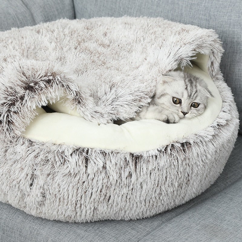 Cozy Pet Cave Bed Cats and Dogs Soft Plush Snuggle Cave - Image 2