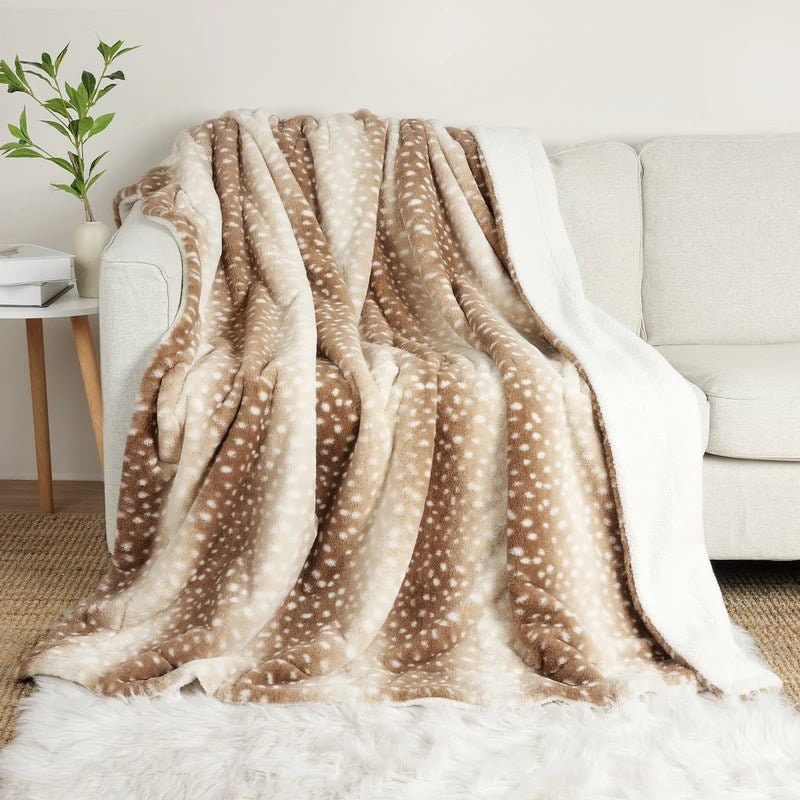 Cozy Reversible Plush Blanket Deer Motif Bedroom Comfort - Image 1