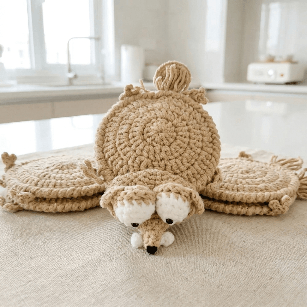 Critter Mat Coasters Cute Animal Design Handmade Crochet Set - Image 1