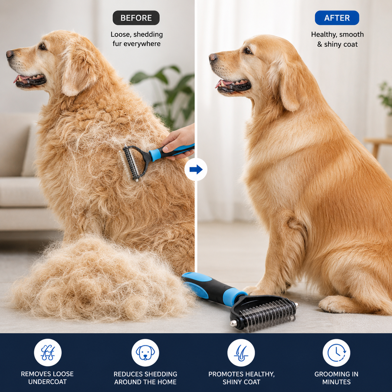 Deshedding Brush Dogs & Cats Dual-Sided Grooming Tool - Image 2