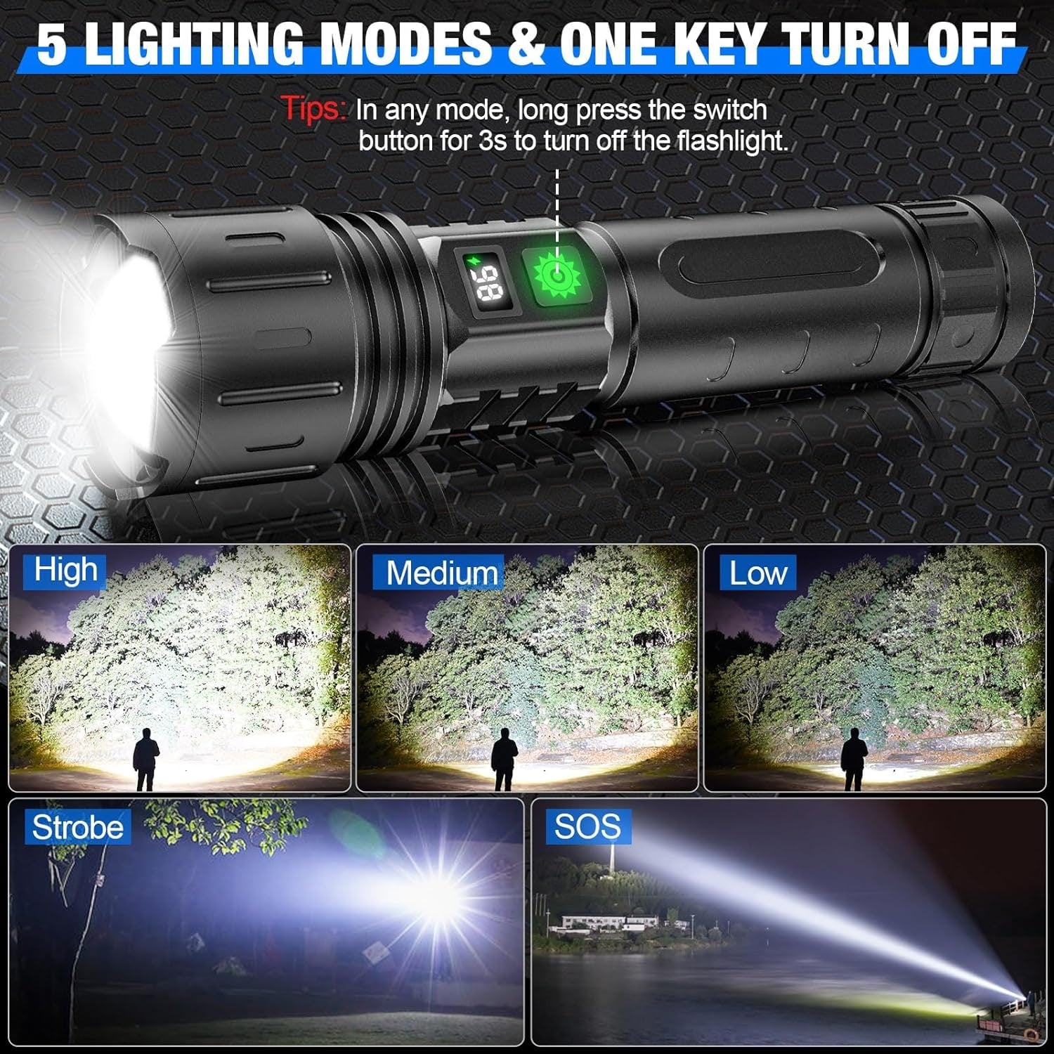 Extremely Bright LED Flashlight Long Beam and Rechargeable Battery - Image 3