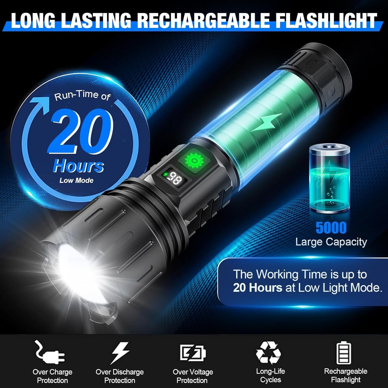 Extremely Bright LED Flashlight Long Beam and Rechargeable Battery - Image 5